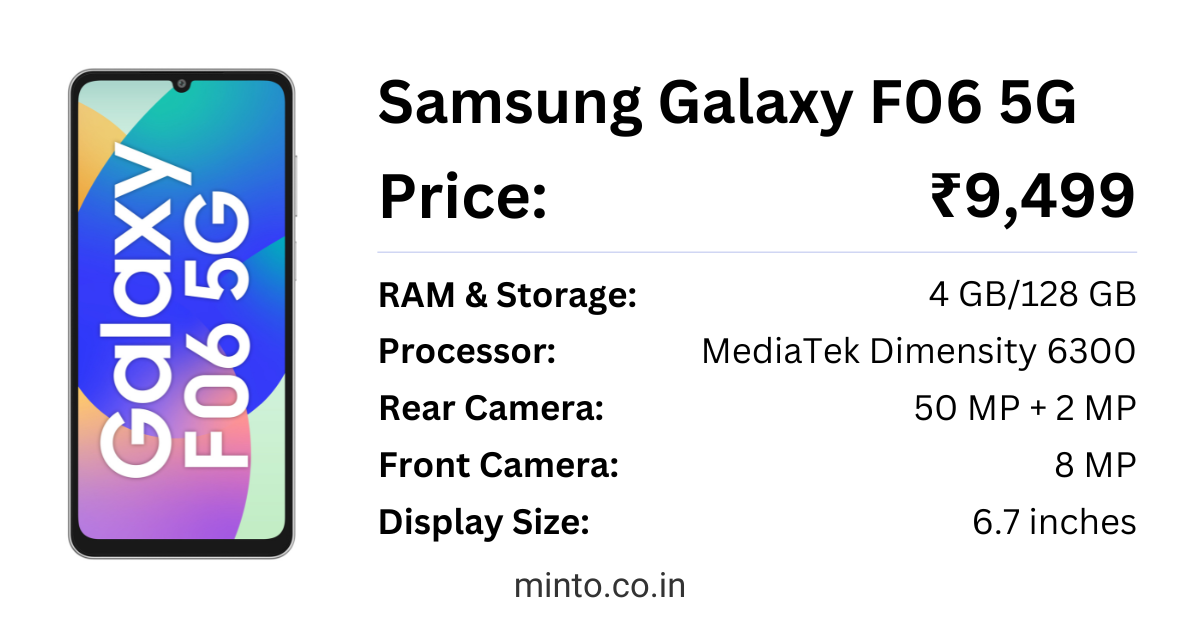 Samsung Galaxy F06 5G Latest Price in India & Full Specs - Minto